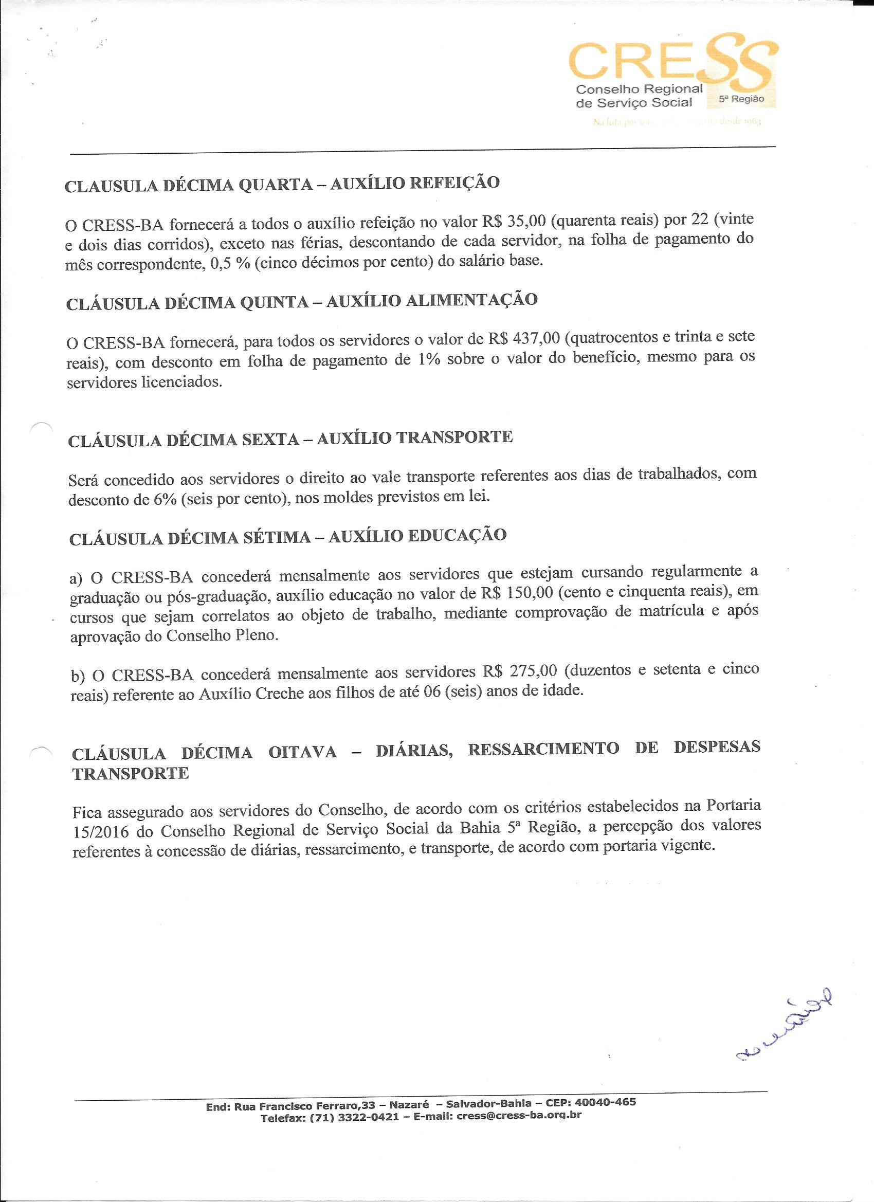 Acordo Coletivo de TRabalho 2017/2018, do Conselho Regional de Serviço  Social 5ª Região (CRESS-BA)