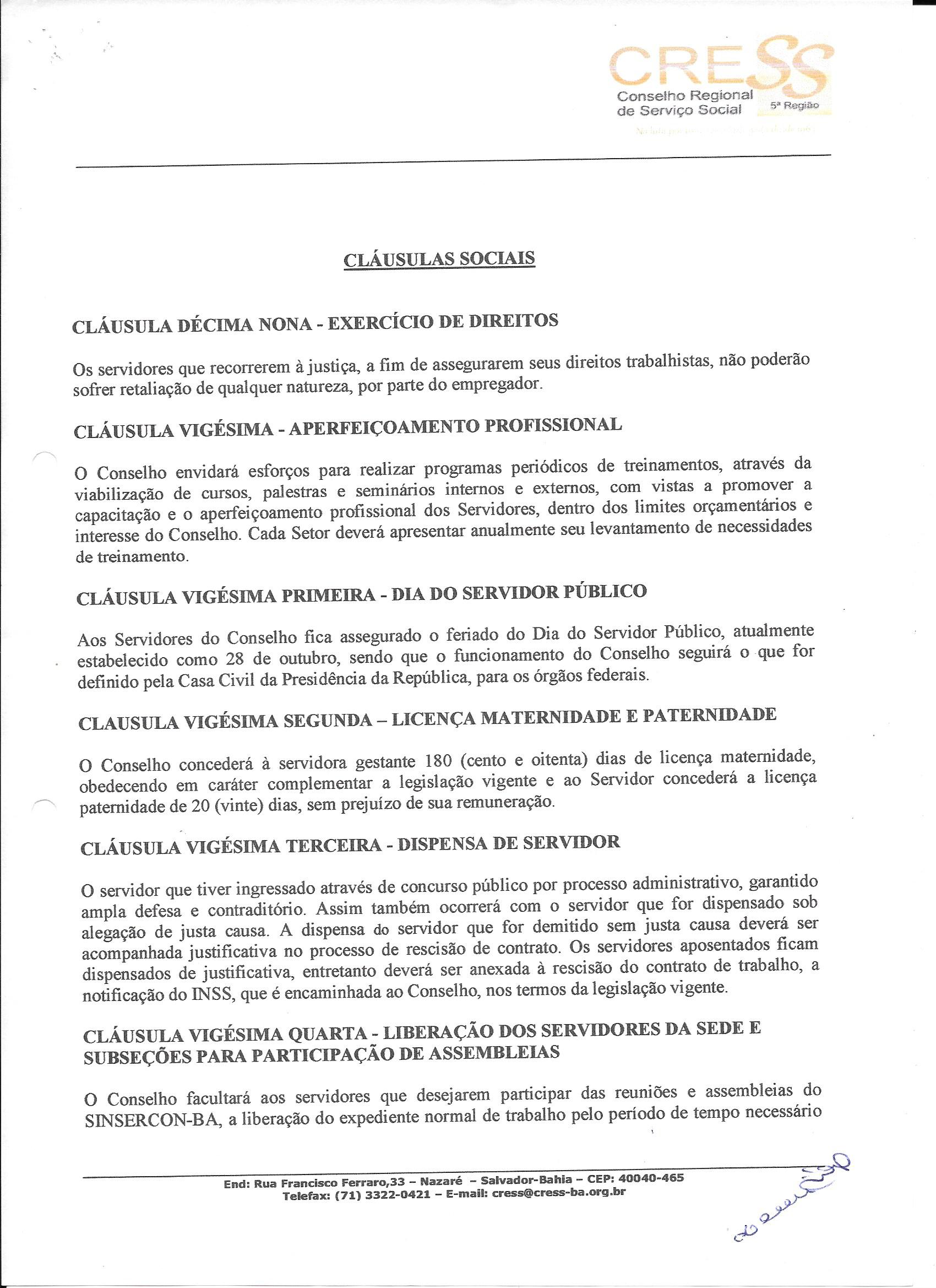 Acordo Coletivo de TRabalho 2017/2018, do Conselho Regional de Serviço  Social 5ª Região (CRESS-BA)