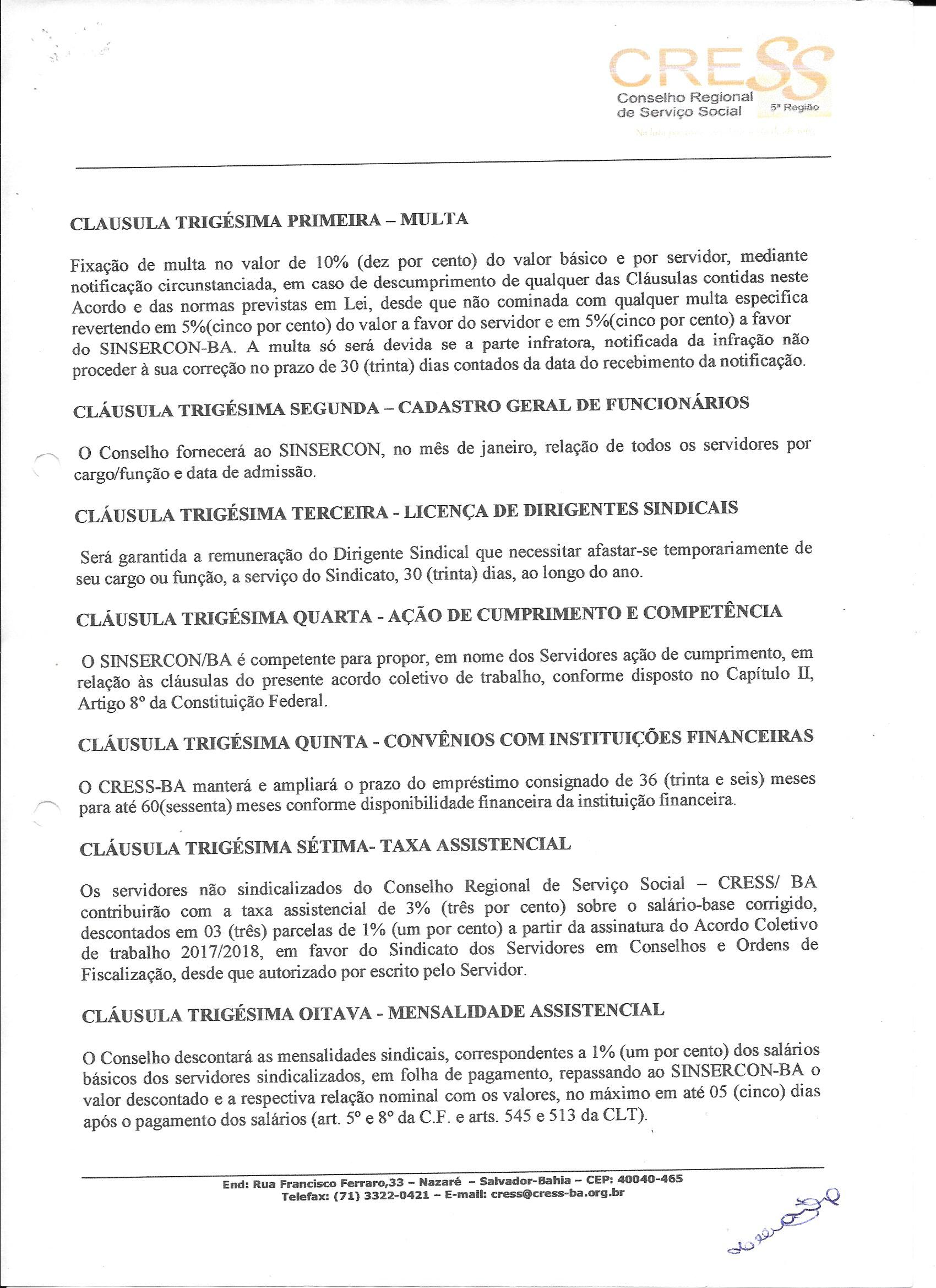 Acordo Coletivo de TRabalho 2017/2018, do Conselho Regional de Serviço  Social 5ª Região (CRESS-BA)